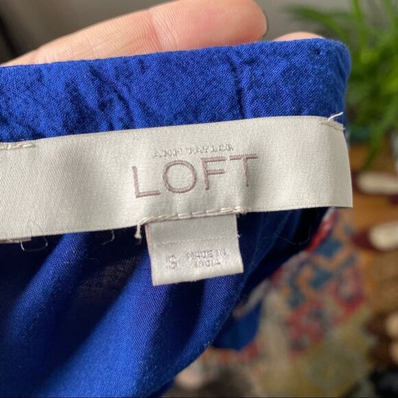 LOFT dark blue w/white & red embroidery tassel boho blouse | women's size small - Picture 5 of 6